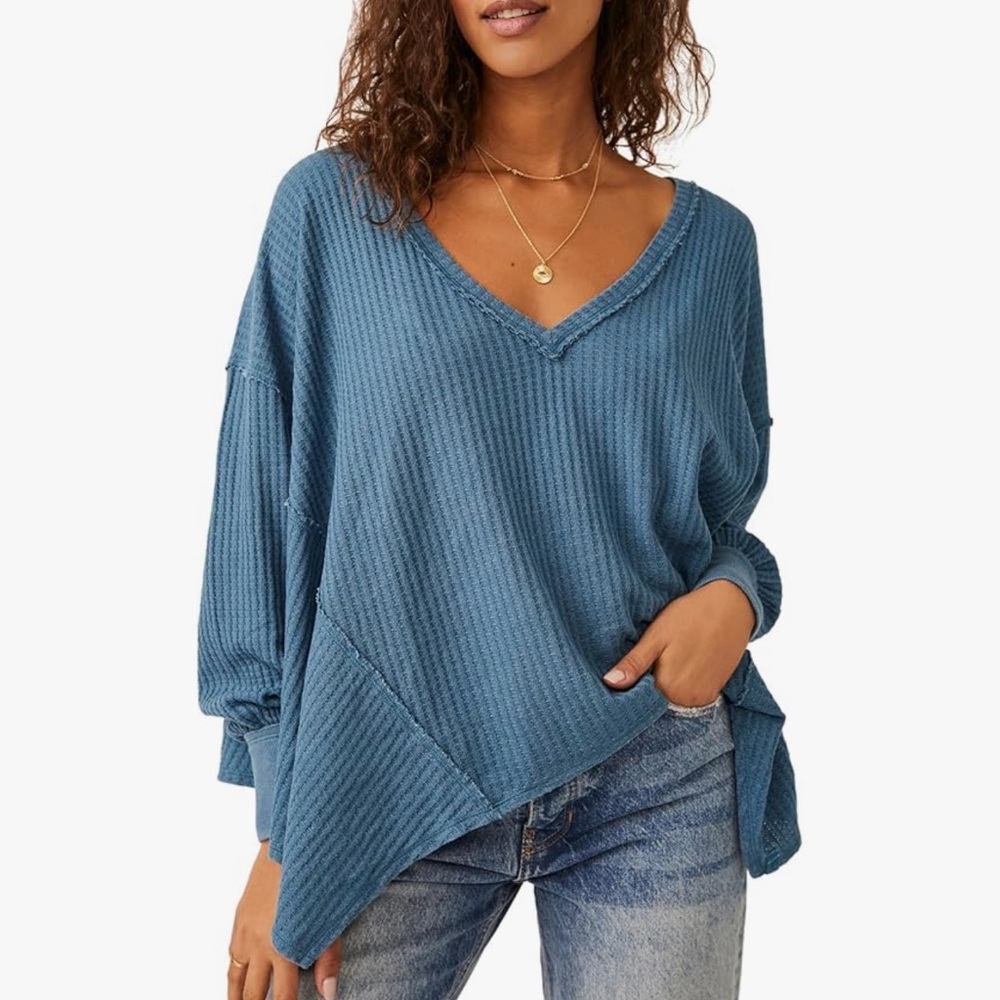 FREE PEOPLE We The Free Coraline Thermal Top in Blue Size Small